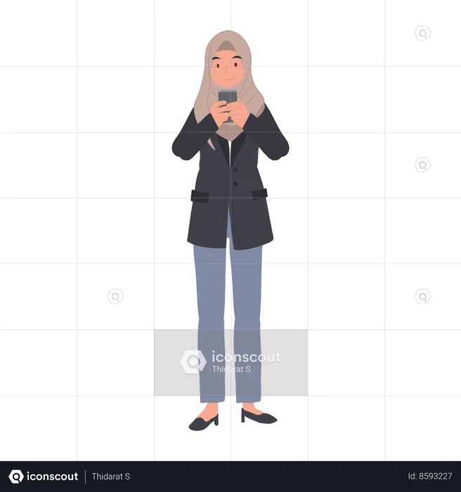 Muslim Businesswoman in Hijab Using Smartphone  Illustration