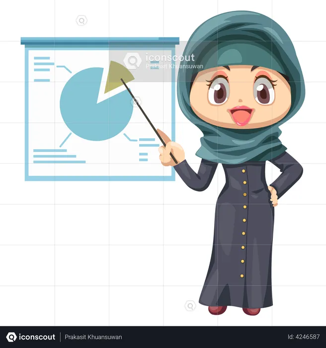 Muslim businesswoman presenting data  Illustration