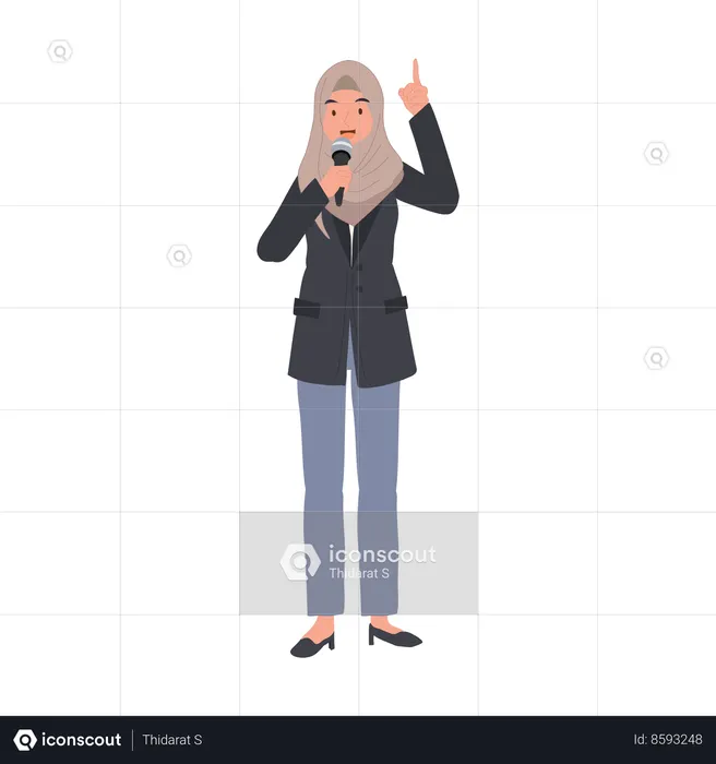 Muslim Businesswoman Presenting with Microphone  Illustration