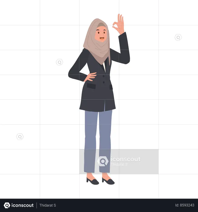 Muslim Businesswoman with OK Hand Gesture  Illustration