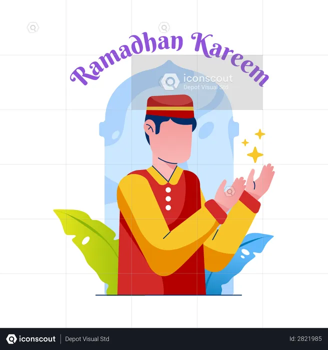 Muslim character pray during Ramadan  Illustration