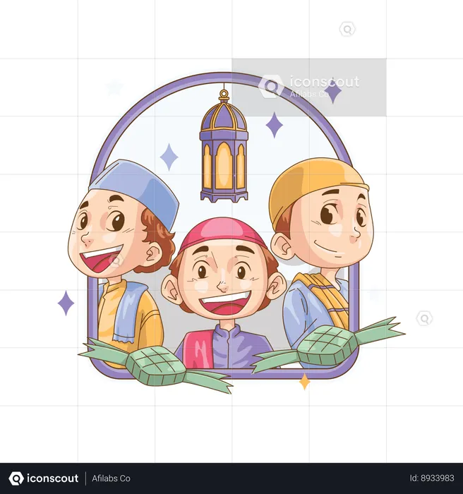Muslim children happy during Eid mubarak  Illustration