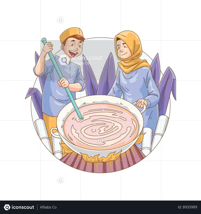 Muslim couple cooking to iftar  Illustration