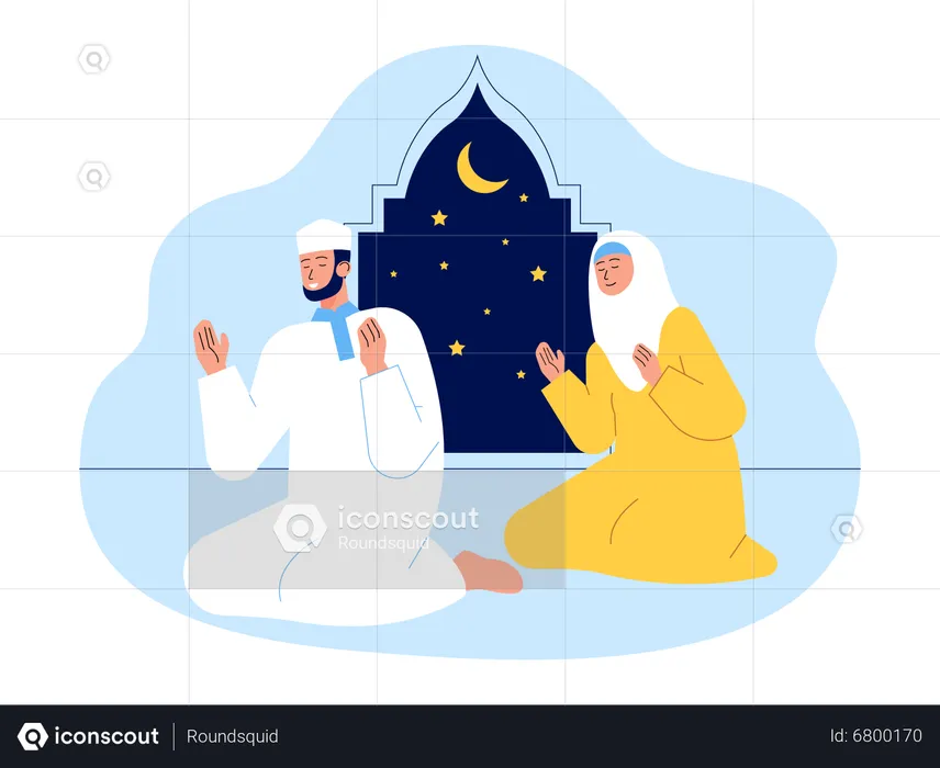 Muslim couple doing islamic prayer  Illustration