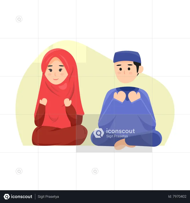 Muslim couple doing namaz  Illustration