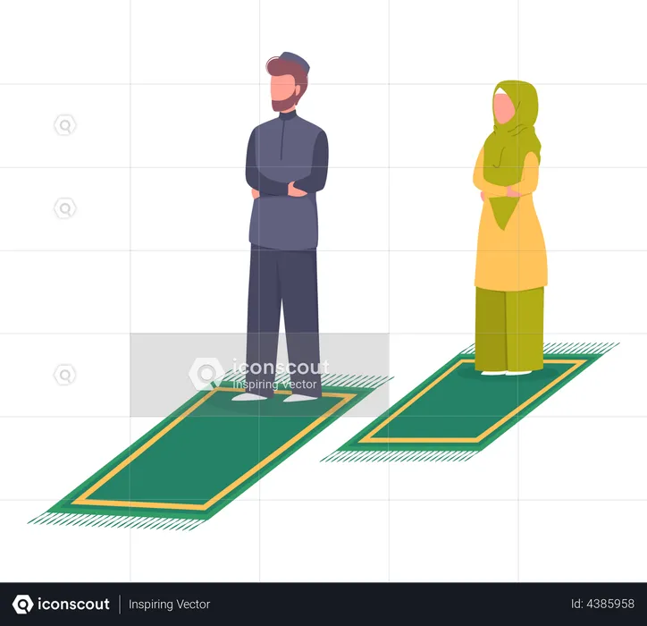 Muslim couple doing namaz prayer  Illustration