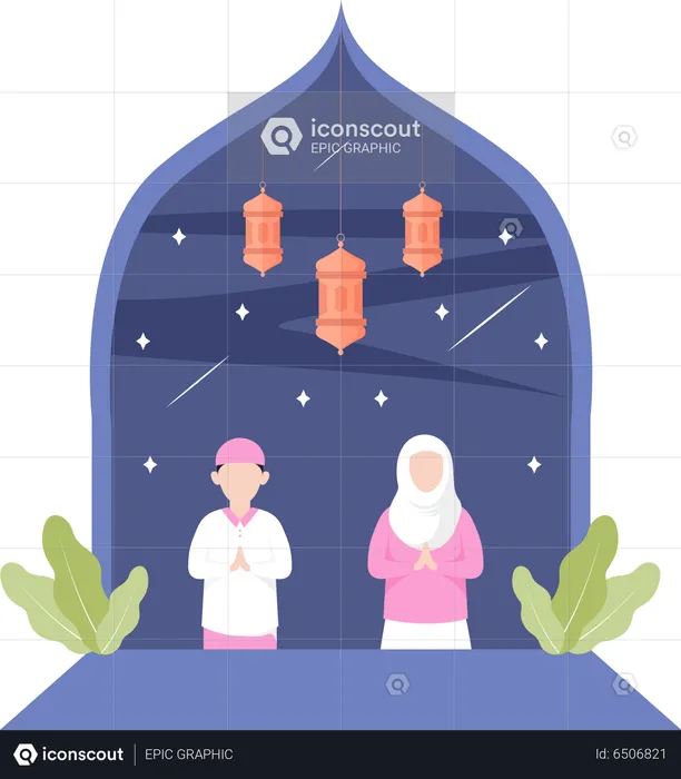 Muslim couple doing prayer  Illustration