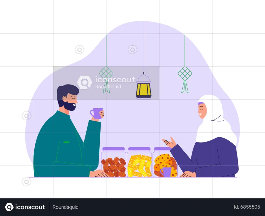 Muslim couple enjoys ramadan dinner  Illustration