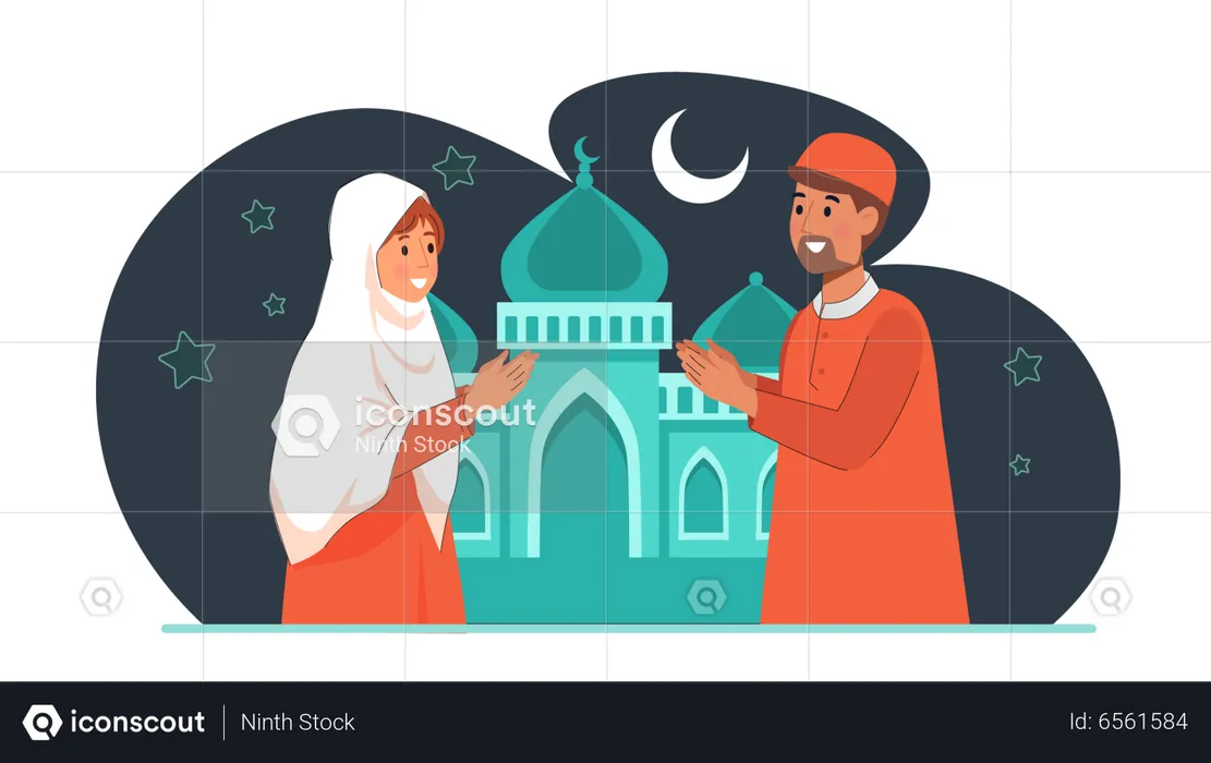 Muslim couple greeting each other  Illustration