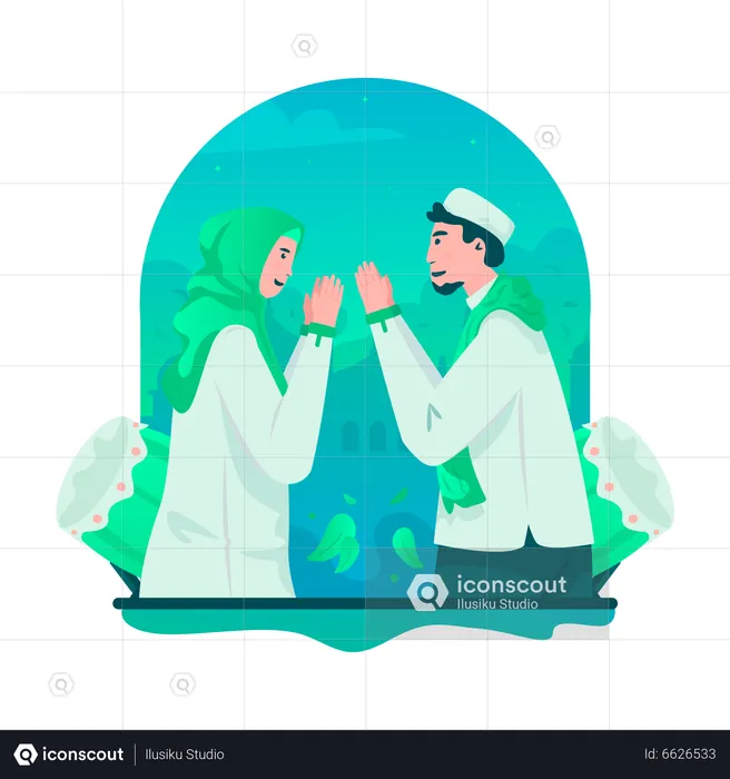 Muslim couple greeting each other  Illustration