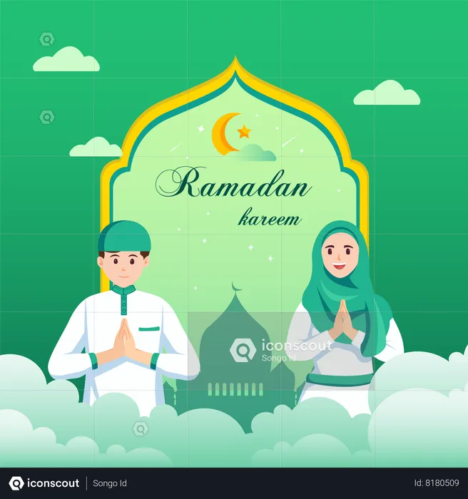 Muslim couple greeting  Illustration