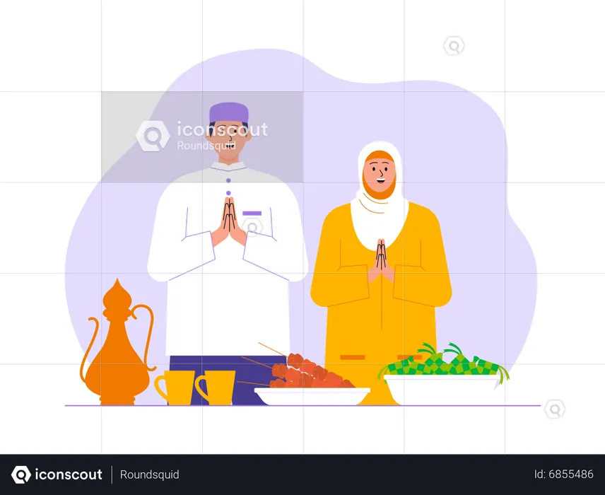 Muslim couple having iftar  Illustration
