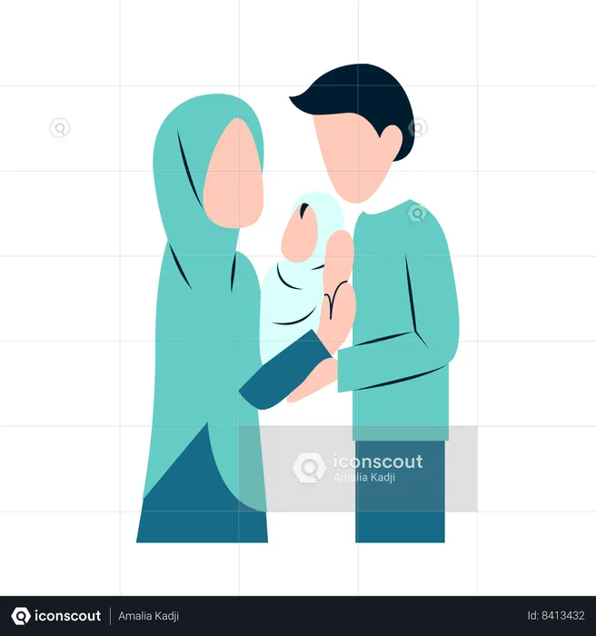 Muslim Couple holding Baby  Illustration