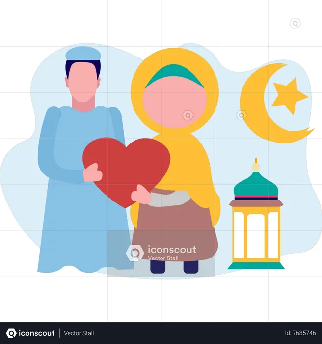 Muslim couple holding heart  Illustration