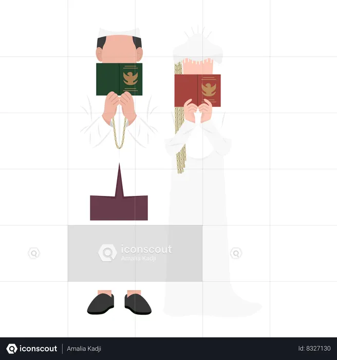 Muslim couple holding Quran  Illustration