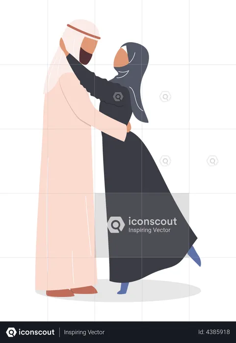 Muslim couple hugging each other with love  Illustration