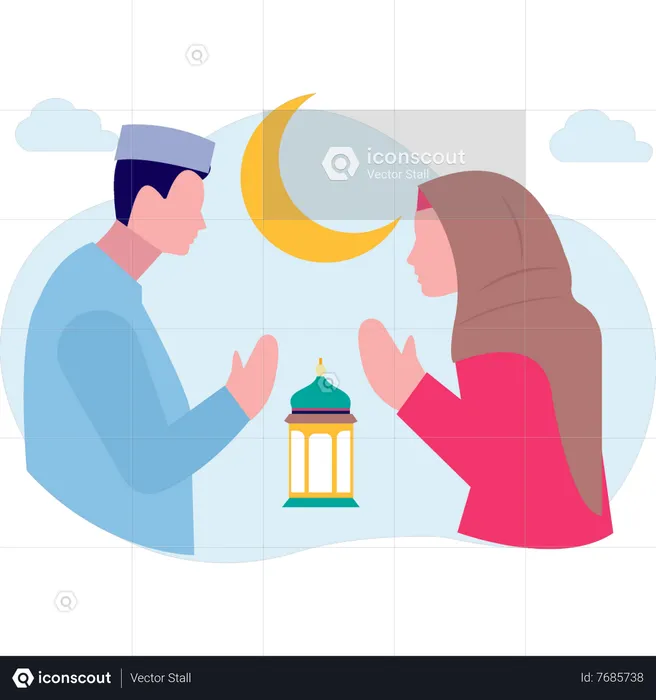 Muslim couple praying  Illustration