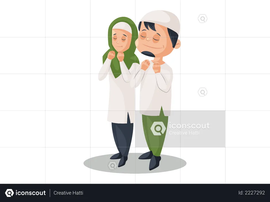 Muslim Couple praying Together  Illustration