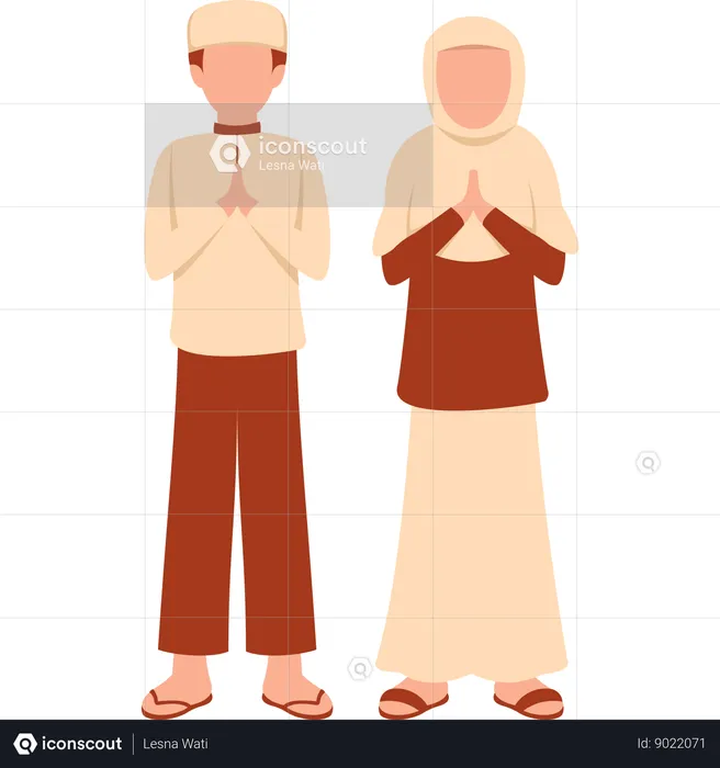 Muslim Couple Salam Pose  Illustration