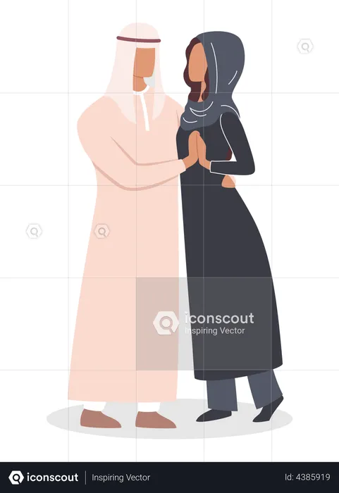 Muslim couple sharing love while hugging  Illustration