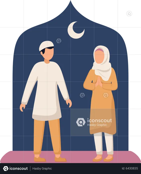 Muslim couple standing together  Illustration