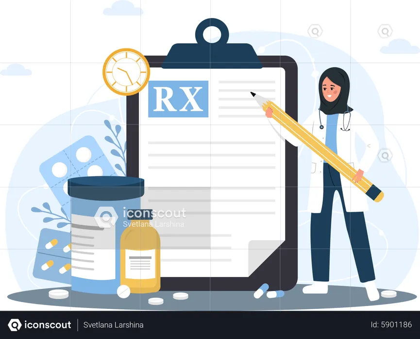 Muslim Doctor Write Medical prescription  Illustration