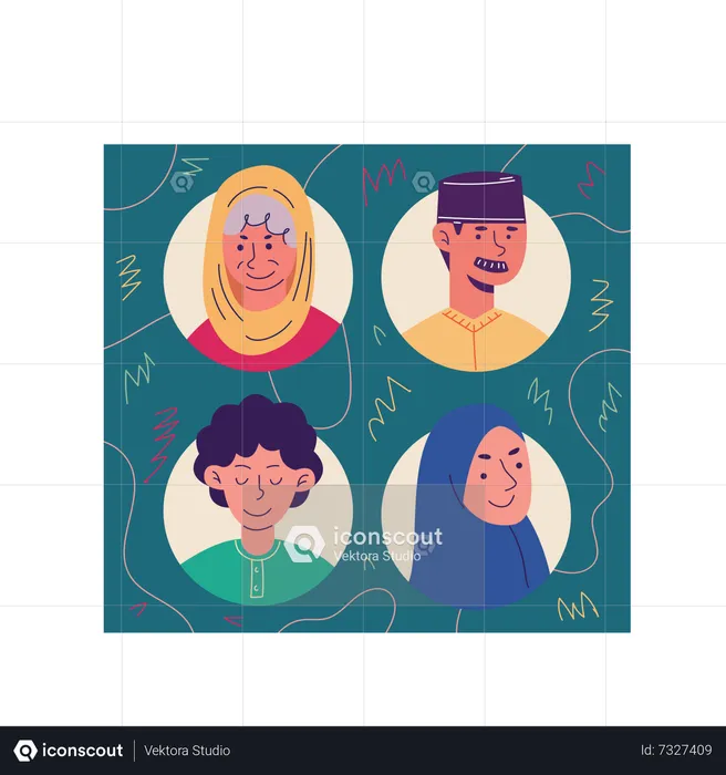 Muslim family avatar  Illustration