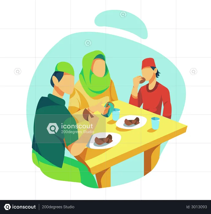 Muslim Family breaking fast  Illustration