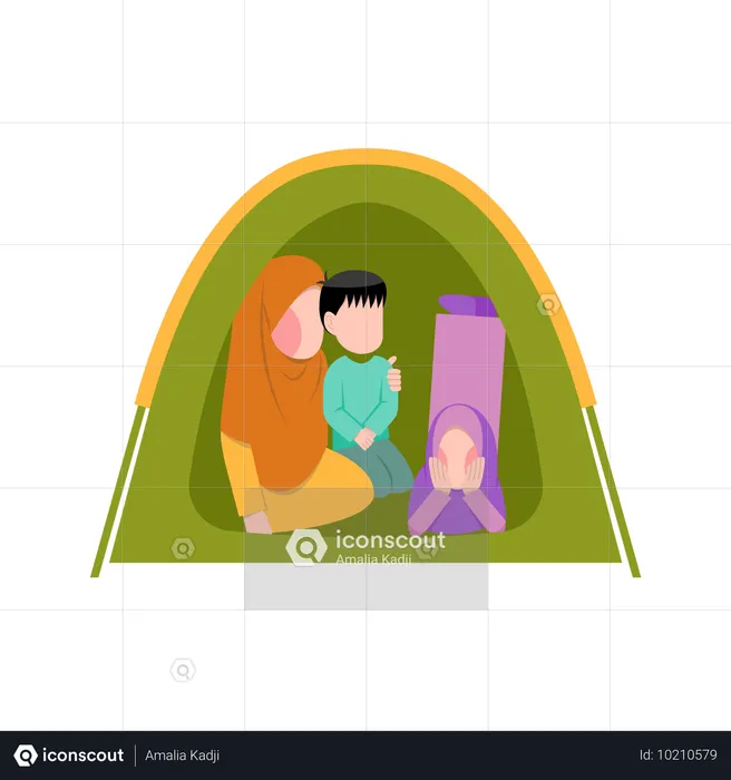 Muslim Family Camping  Illustration