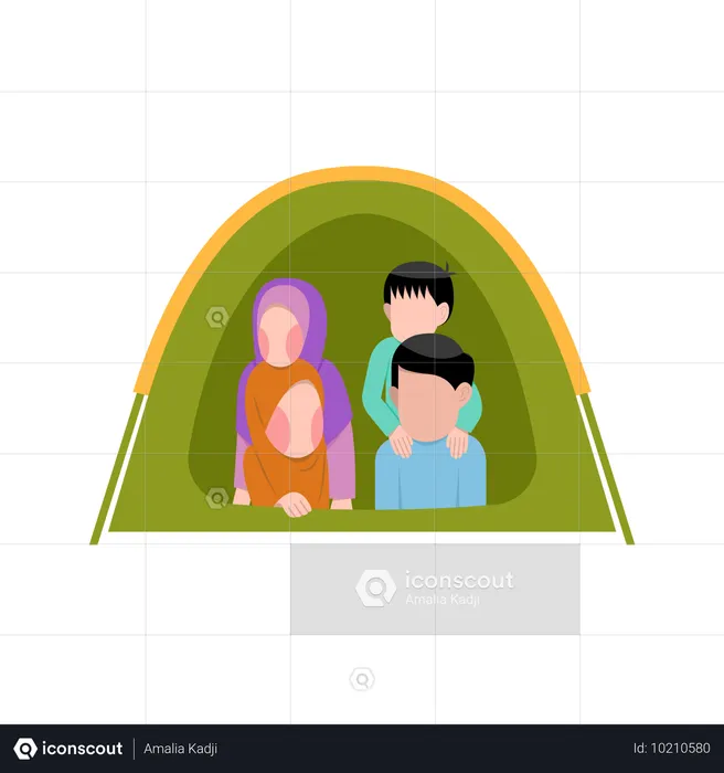 Muslim Family Camping  Illustration