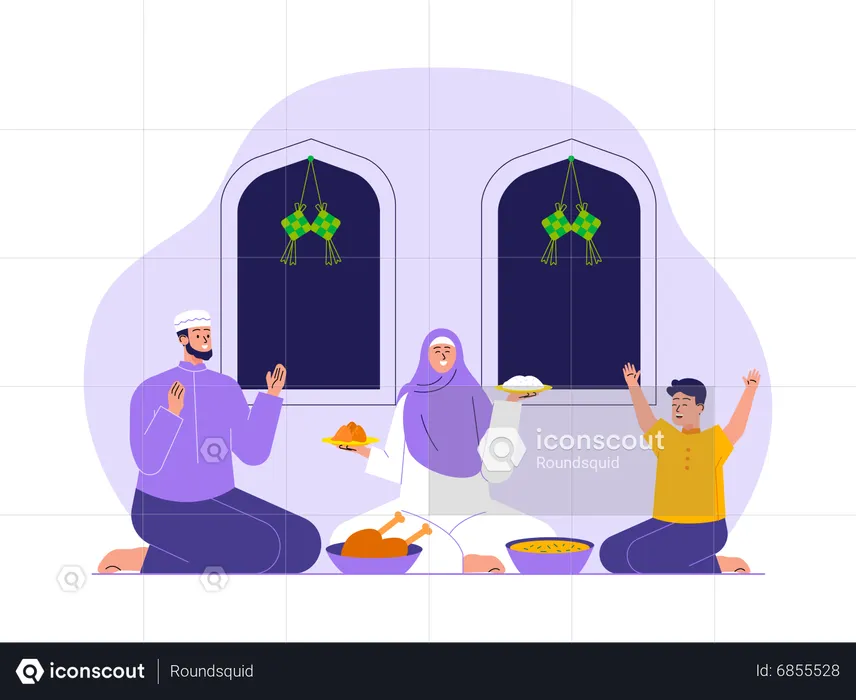 Muslim family celebrates ramadan festival  Illustration