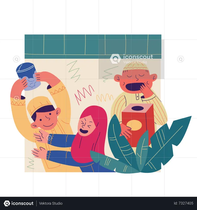 Muslim family celebrating Eid  Illustration