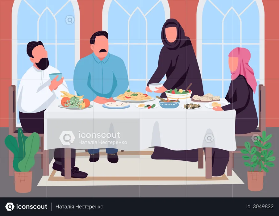 Muslim family dinner  Illustration