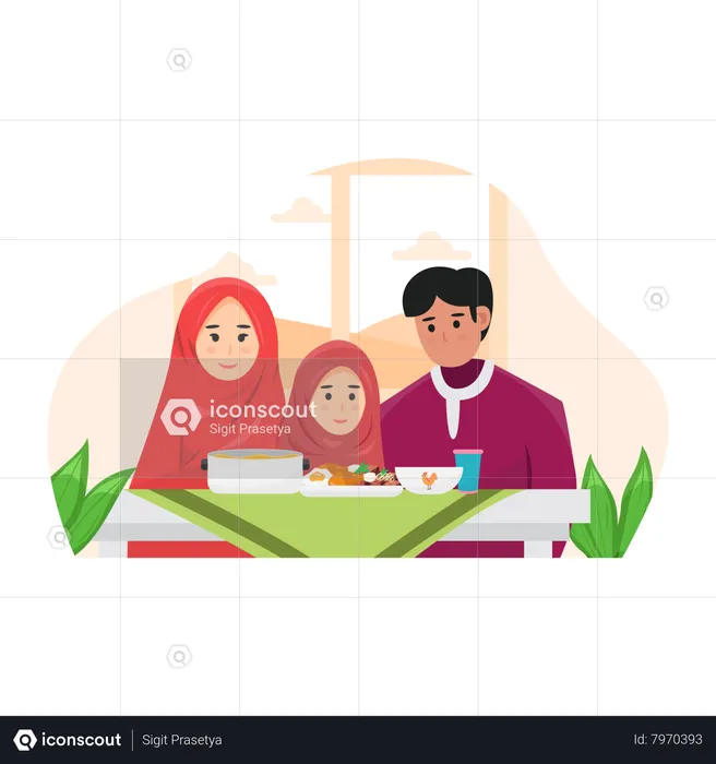 Muslim Family doing dinner  Illustration