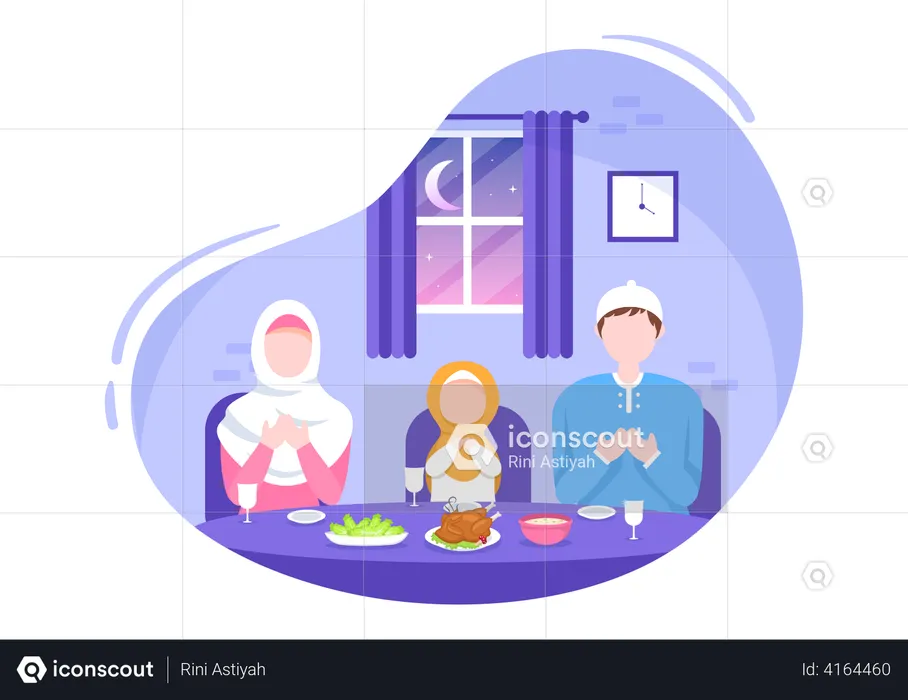 Muslim Family doing Ramadan prayer  Illustration