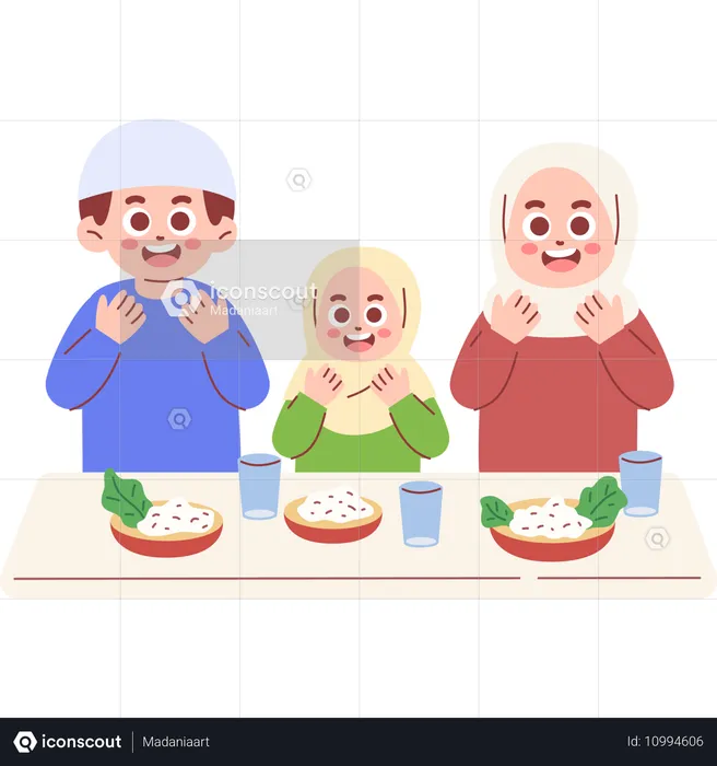 Muslim Family Eat Together  Illustration