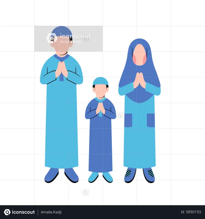 Muslim Family Eid Greeting  Illustration