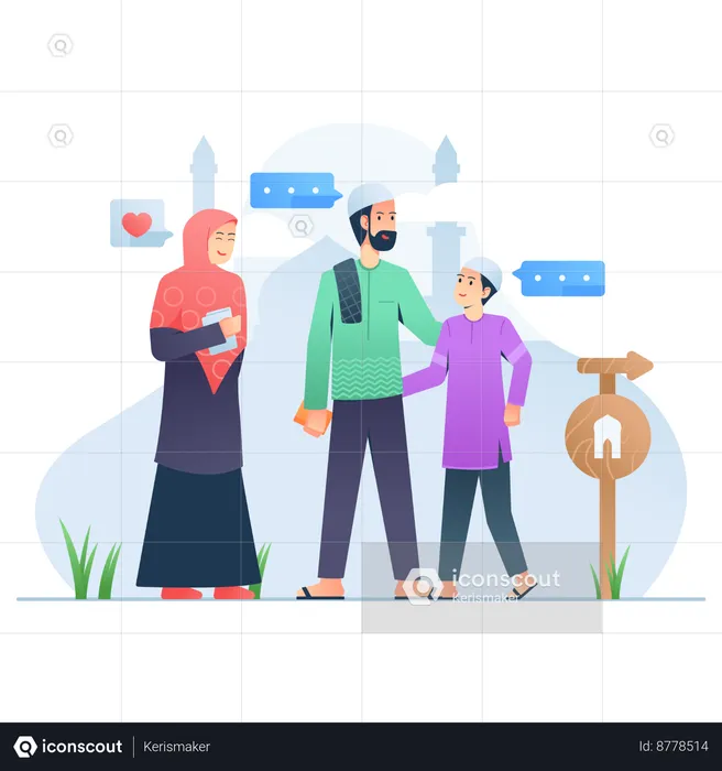 Muslim family going for Place of Worship  Illustration