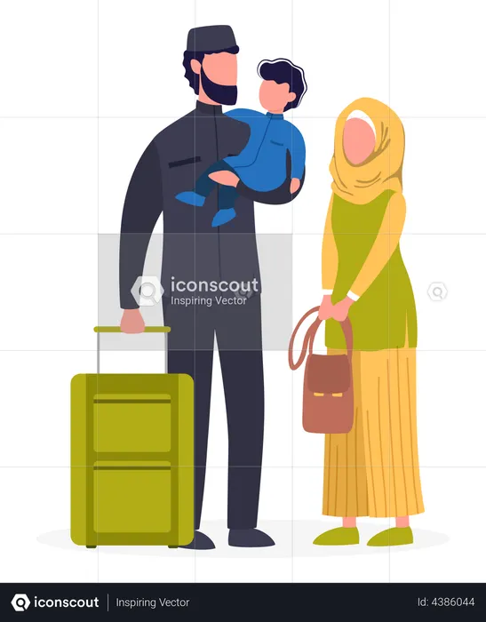 Muslim family going on vacation  Illustration