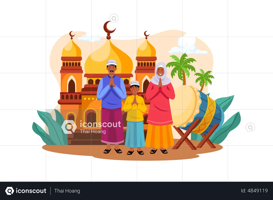 Muslim family greeting  Illustration