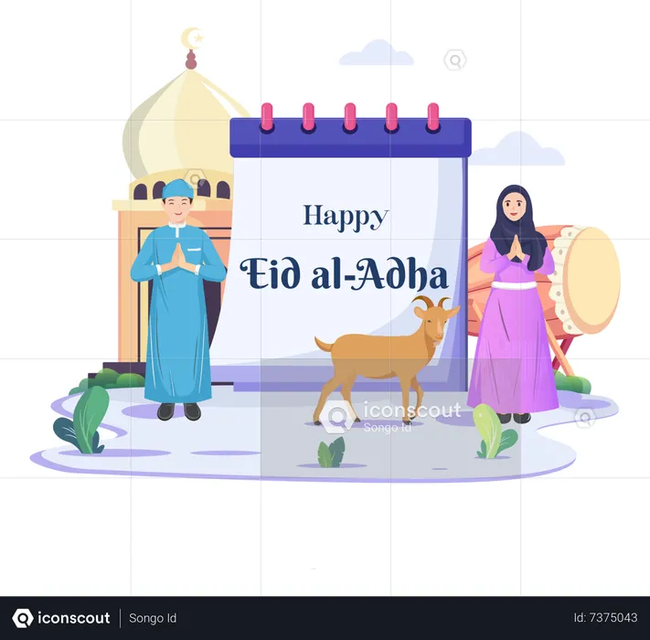 Muslim family greeting for Eid mubarak  Illustration