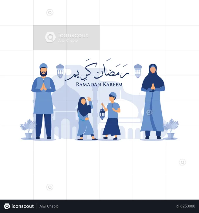 Muslim family greeting for ramadan  Illustration
