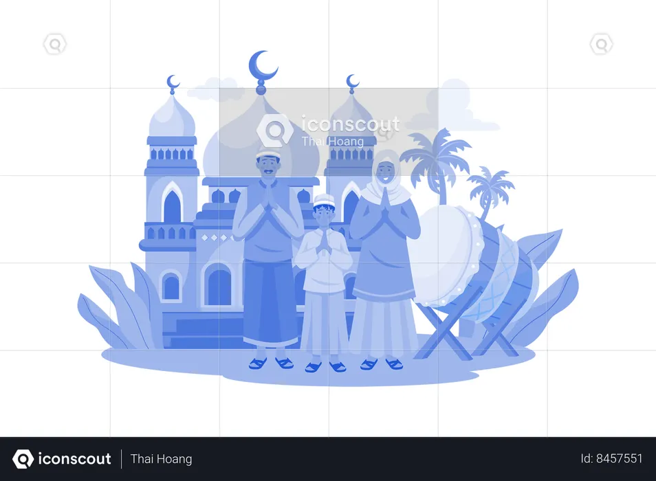 Muslim Family Greeting  Illustration