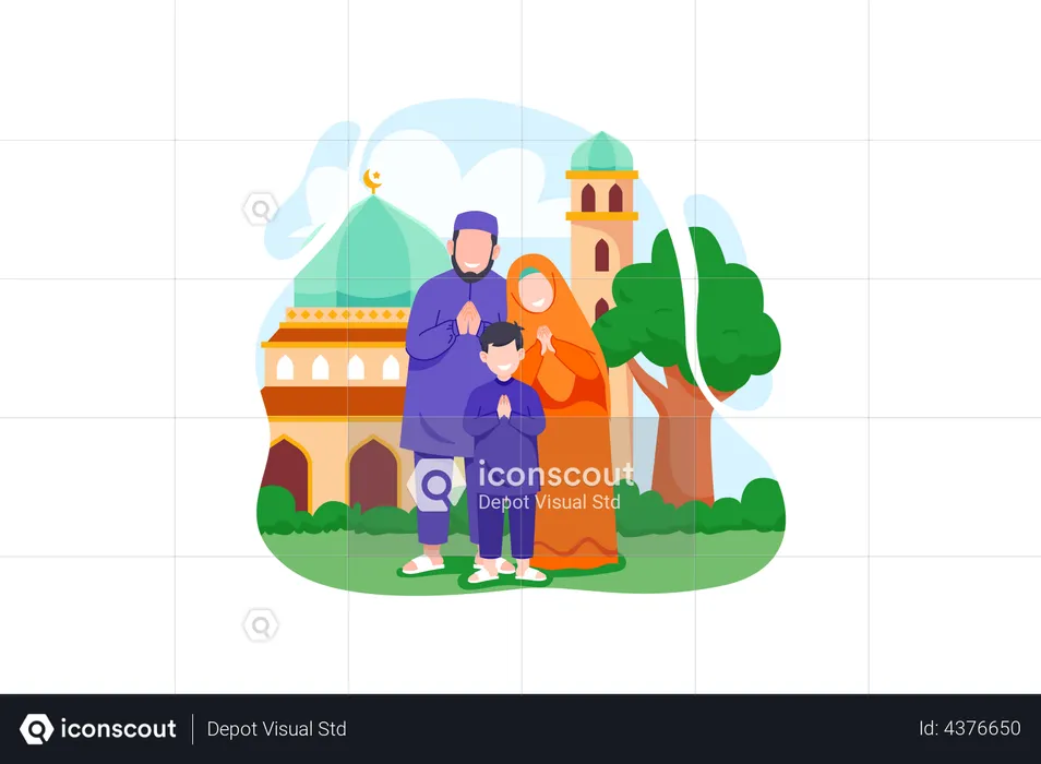 Muslim family greeting ramadan  Illustration