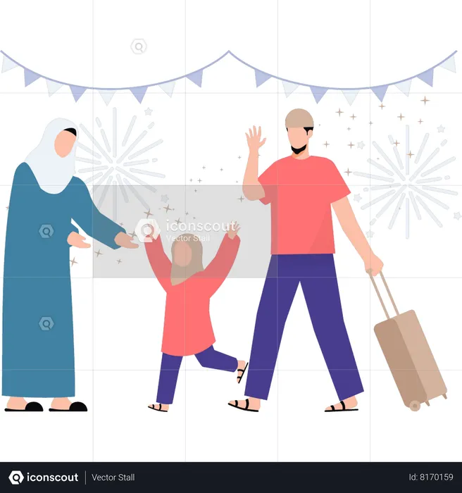 Muslim family is going to celebrate Eid  Illustration