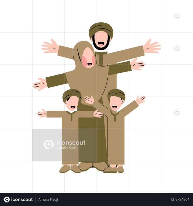 Muslim family is happy  Illustration