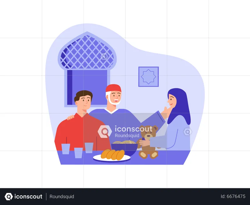 Muslim family ready for feast  Illustration