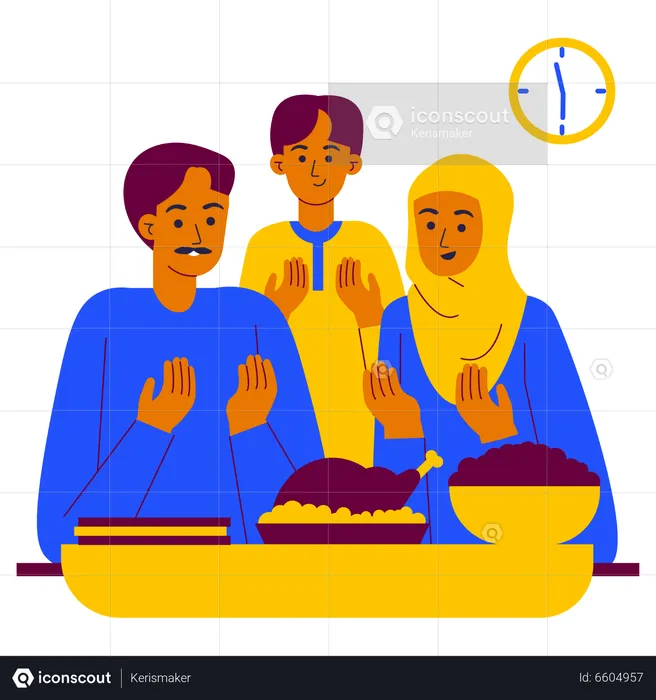 Muslim Family taking Iftar food  Illustration