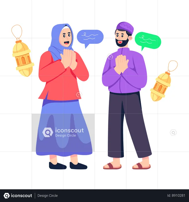Muslim Family Visiting And Greeting  Illustration