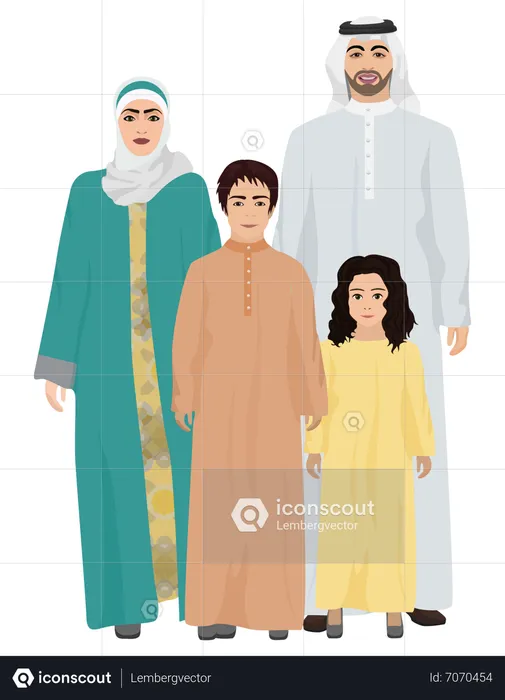 Muslim family wearing traditional outfit  Illustration
